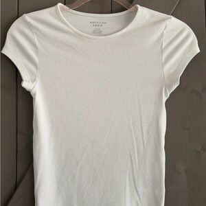 American Eagle Outfitters Women's Cream Ribbed Tee